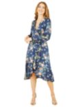 Mela London Floral Print Satin Wrap Midi Dress, Navy