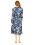 Mela London Floral Print Satin Wrap Midi Dress, Navy