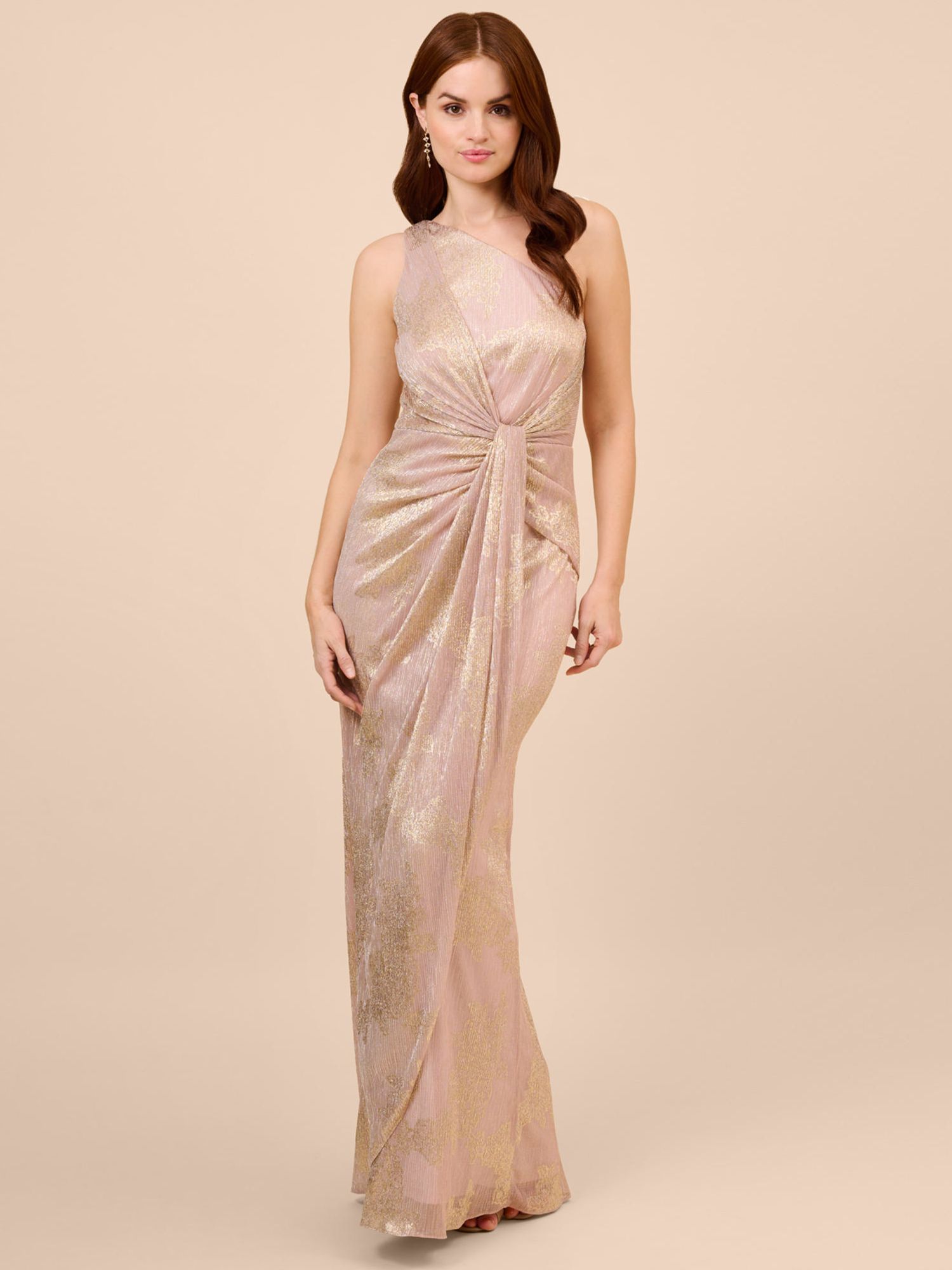 Adrianna Papell Metallic One Shoulder Dress, Blush/Gold John Lewis & Partners