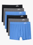JustWears Active Boxers, Pack of 6, Blue/Grey/Black
