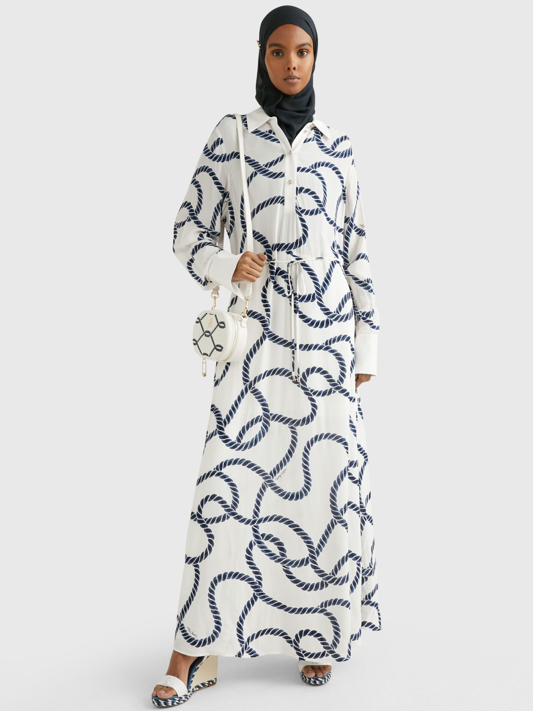 kryds skole Forældet Tommy Hilfiger Rope Print Maxi Dress, White/Navy at John Lewis & Partners