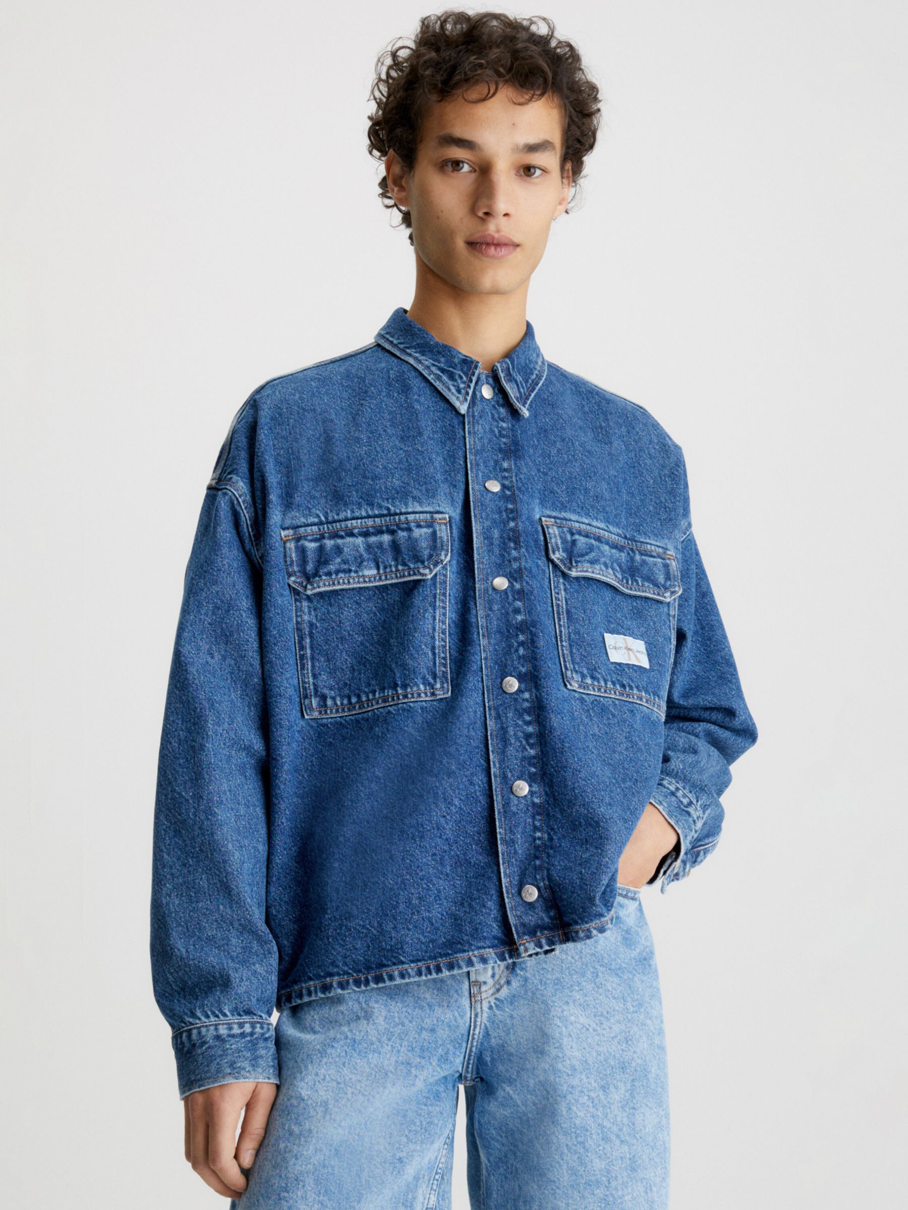 Calvin Klein Boxy Loose Utility Shirt, Blue at John Lewis & Partners