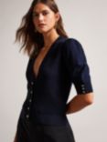 Ted Baker Diamante Buttons Cropped Cardigan, Dark Blue