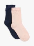 John Lewis Kids' Ribbon Frill Top Socks, Pack of 2, Blue/Pink