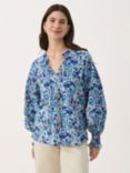 Part Two Namis Cotton Floral Balloon Sleeve Blouse, Blue