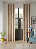 John Lewis Lea Print Pair Lined Eyelet Curtains, Putty