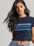 Superdry Vintage Stripe Crop T-Shirt, Eclipse Navy Stripe