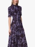 Whistles Woodland Tiger Print Midi Dress, Purple/Multi