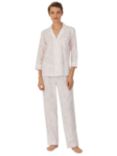 Lauren Ralph Lauren 3/4 Sleeve Rose Print Pyjamas, Pale Pink/White