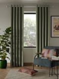 John Lewis Textured Weave Recycled Polyester Pair Blackout/Thermal Lined Eyelet Curtains, Sage