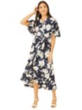 Mela London Floral Print Wrap Midi Dress, Navy