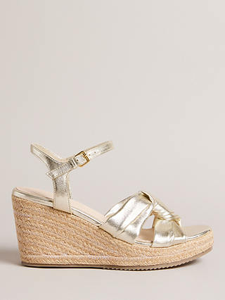 Ted Baker Carda Knotted Wedge Leather Espadrille Sandals, Gold