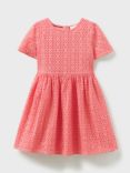 Crew Clothing Kids' Broderie Woven Dress, Coral Pink, Coral Pink