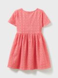 Crew Clothing Kids' Broderie Woven Dress, Coral Pink, Coral Pink