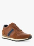 Dune Treck Leather Stripe Webbing Lace Up Trainers, Dark Tan-leather
