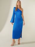 Ro&Zo Selena One Shoulder Midi Satin Dress, Cobalt