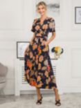 Jolie Moi Sherya Jersey Angel Sleeve Midi Dress, Navy/Orange, Navy/Orange