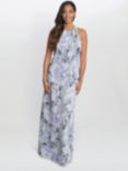Gina Bacconi Esty Floral Beaded Halterneck Maxi Dress, Blue/Multi