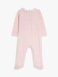 John Lewis Heirloom Collection Baby Pima Cotton Frill Smocked Sleepsuit, Pink