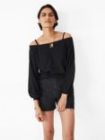 HUSH Angela Off Shoulder Knitted Top, Black