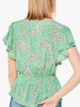 Whistles Daisy Meadow Frill Sleeve Top, Green/Multi, Green/Multi