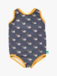 Little Green Radicals Baby Recycled Whale Song Print Swimsuit, Grey/Multi