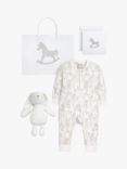 The Little Tailor Baby Sleepsuit and Bunny Gift Set, White Woodland