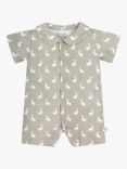 The Little Tailor Baby Hare Print Jersey Shorty Romper, Grey