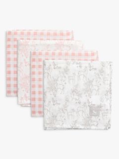 The Little Tailor Mixed Pattern Muslin Cloths, Pack of 4, Pink, One Size