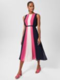 Hobbs Claudia Colour Block Pleated Midi Dress, Navy/Pink, Navy/Pink