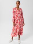 Hobbs Allison Midi Floral Dress, Red/Pink