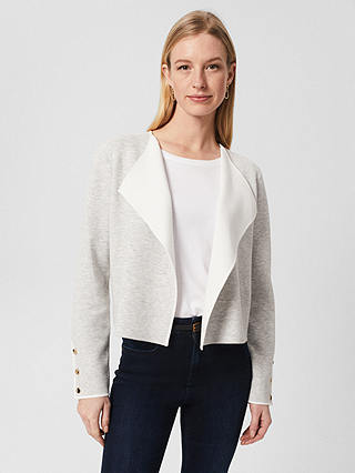 Hobbs Darcey Short Knitted Jacket, Grey/Ivory