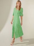 Ro&Zo Ditsy Floral Ruffle Sleeve Button Front Midi Dress, Green/Multi