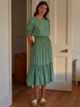Albaray Painterly Ditsy Shirred Dress, Green/Multi