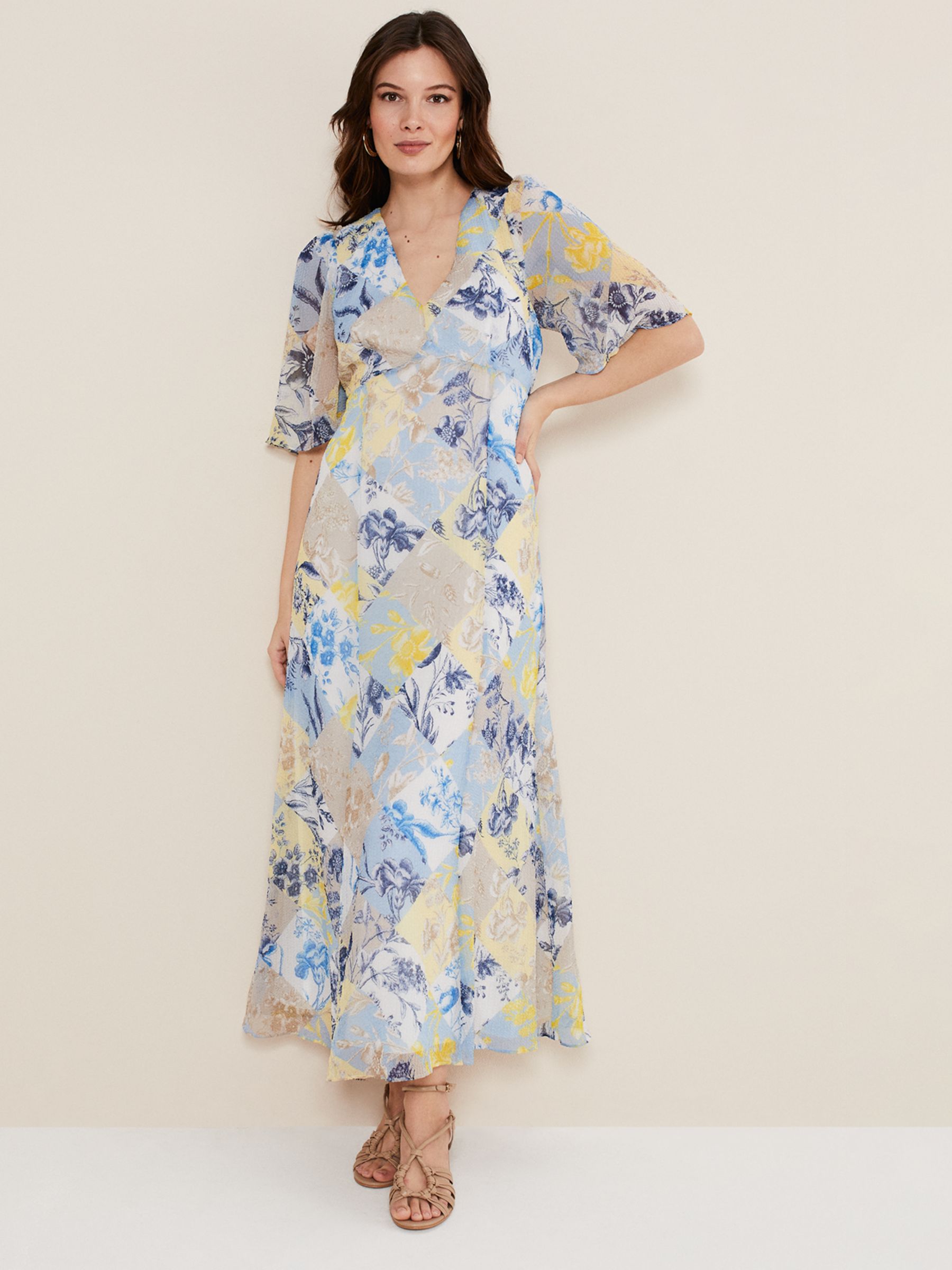 Phase Eight Akia Patchwork Print Maxi Dress, Blue/Multi, 8