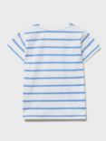 Crew Clothing Kids' Fish Print Stripe T-Shirt, White/Blue, White/Blue