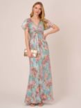 Adrianna Papell Foiled Mesh Floral Maxi Dress, Mint/Multi