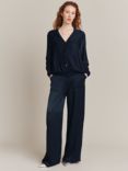 Ghost Aurora Cargo Style Satin Trousers, Navy