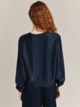 Ghost Mia Bomber Style Satin Cardigan, Navy