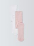 John Lewis Baby Organic Cotton Tights, Pack of 2, Pink/White