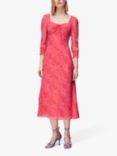 Whistles Diagonal Leopard Print Midi Dress, Pink/Multi, Pink/Multi