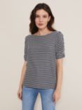 Phase Eight Karla Stripe Ruched Sleeve Top, Navy/White