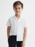 Reiss Kids' Caspa Cotton Jersey Cuban Collar Shirt, White