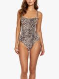 Panos Emporio Potenza Leopard Print Ruched Shaping Swimsuit, Brown