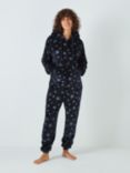 John Lewis Snowflake Velour Onesie, Navy/Silver