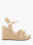 Dune Kays Pearl-Strap-Raffia Wedge Sandals, Neutral