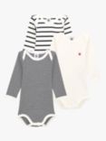 Petit Bateau Baby Long Sleeve Bodysuits, Pack of 3, Multi