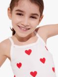 Petit Bateau Kids' Heart Print Cotton Vests, Pack of 2, White/Red