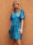 Ro&Zo Flutter Sleeve Sequin Dress, Blue