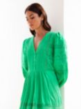 Ro&Zo Pintuck Detail Broderie Linen Midi Dress, Green